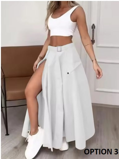 Summer New Fashion Solid Color High Waist Split Casual Commuter Skirt CODE: KAR3306