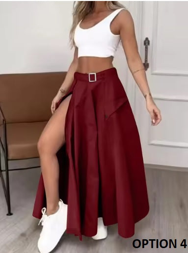 Summer New Fashion Solid Color High Waist Split Casual Commuter Skirt CODE: KAR3306