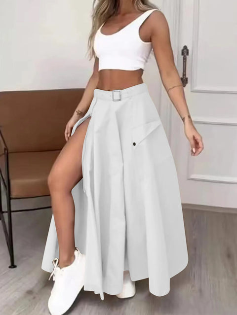 Summer New Fashion Solid Color High Waist Split Casual Commuter Skirt CODE: KAR3306