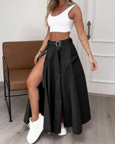 Summer New Fashion Solid Color High Waist Split Casual Commuter Skirt CODE: KAR3306