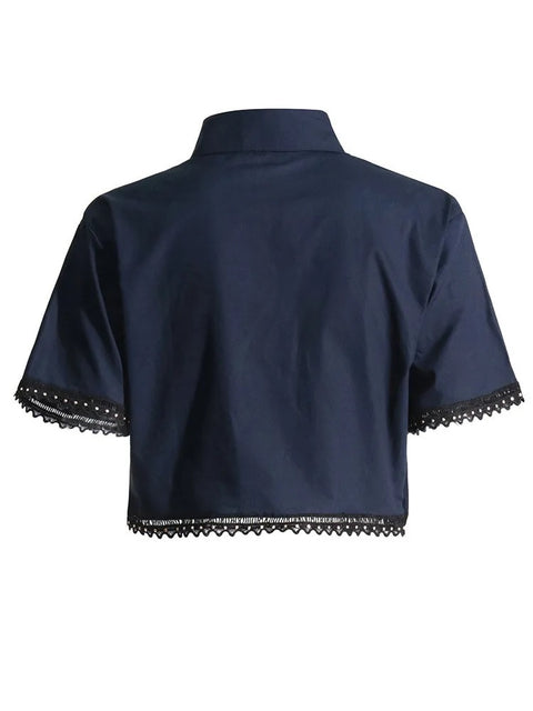 New Fashion Lapel Short Sleeve Top High Waist A Line Skirt Casual Two Piece Set CODE: KAR3311