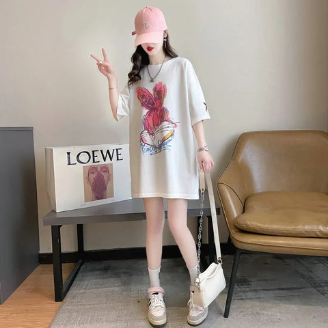 New Cartoon Rabbit Painting Leisure Half Sleeve Round Neck Top CODE: KAR3319
