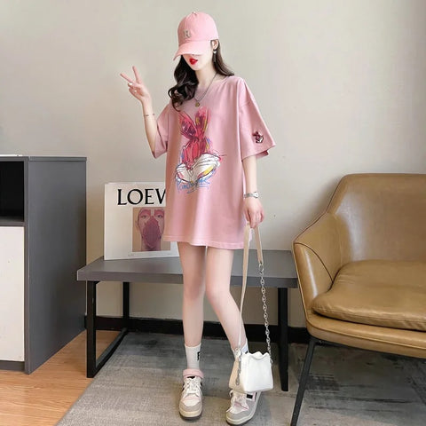 New Cartoon Rabbit Painting Leisure Half Sleeve Round Neck Top CODE: KAR3319