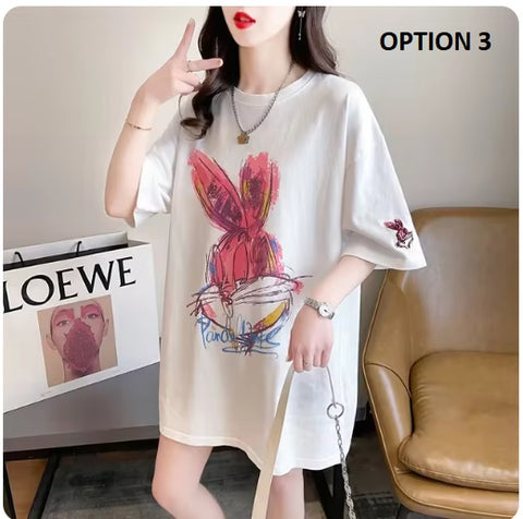 New Cartoon Rabbit Painting Leisure Half Sleeve Round Neck Top CODE: KAR3319