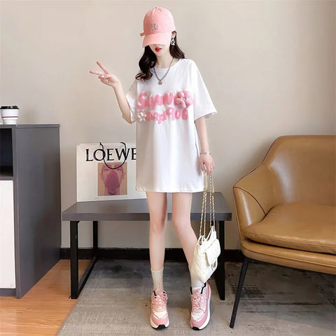 New Short Sleeve Embroidery Letters Flower Funny Top CODE: KAR3320
