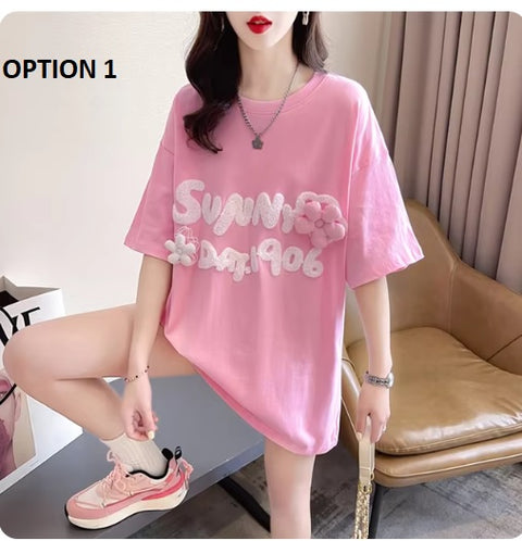 New Short Sleeve Embroidery Letters Flower Funny Top CODE: KAR3320