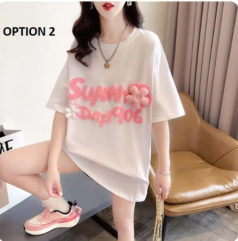 New Short Sleeve Embroidery Letters Flower Funny Top CODE: KAR3320