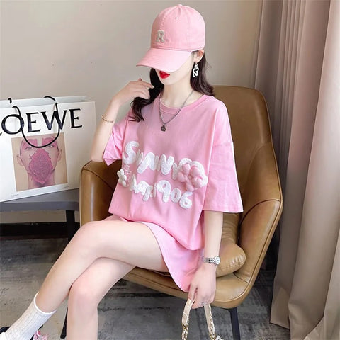 New Short Sleeve Embroidery Letters Flower Funny Top CODE: KAR3320