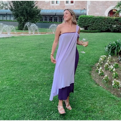 New Sexy One-shoulder Bow Pleated Asymmetrical Empire Long Dress CODE: KAR3321