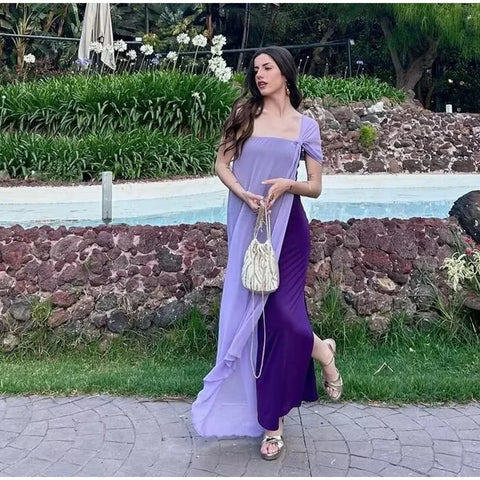 New Sexy One-shoulder Bow Pleated Asymmetrical Empire Long Dress CODE: KAR3321