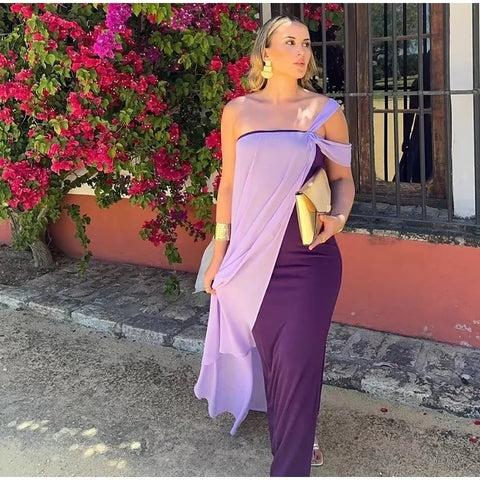 New Sexy One-shoulder Bow Pleated Asymmetrical Empire Long Dress CODE: KAR3321