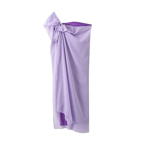 New Sexy One-shoulder Bow Pleated Asymmetrical Empire Long Dress CODE: KAR3321
