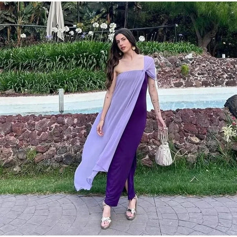 New Sexy One-shoulder Bow Pleated Asymmetrical Empire Long Dress CODE: KAR3321