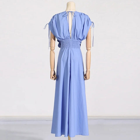 New Summer Luxury Elegant 3D Flower Plunge Neck Short Sleeved Long Dress CODE: KAR3322