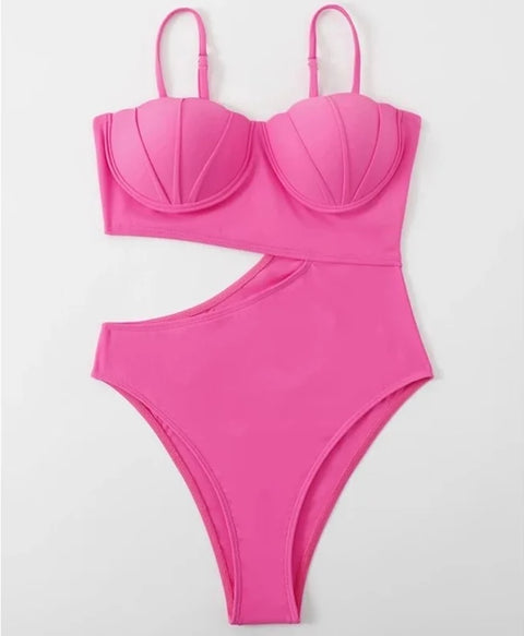 Sexy Strapped Underwire Push Up Halter Hollow Bathing One Piece Swimsuit CODE: KAR3325