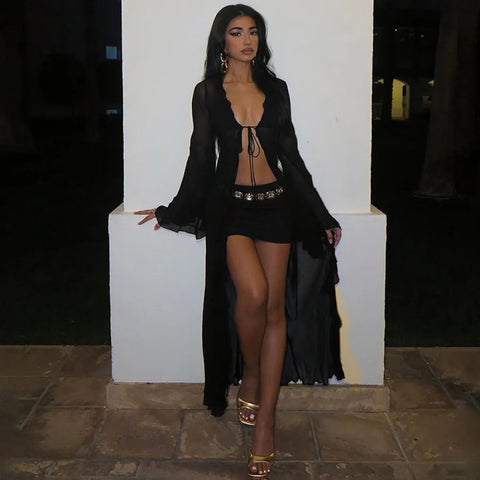 New Through Long Cardigan Slim V Neck Streetwear Sexy Top CODE: KAR3326