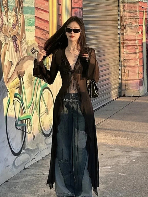 New Through Long Cardigan Slim V Neck Streetwear Sexy Top CODE: KAR3326