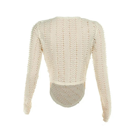 New Sexy Hollow Out Knitted Long Sleeve Swinging Collar Low-cut Crop Top CODE: KAR3327