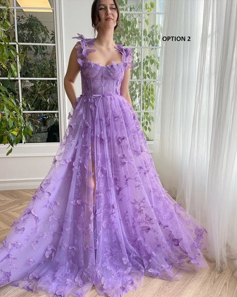New Butterfly Prom Spaghetti Straps High Side Split Sweetheart Backless Long Dress CODE: KAR3329