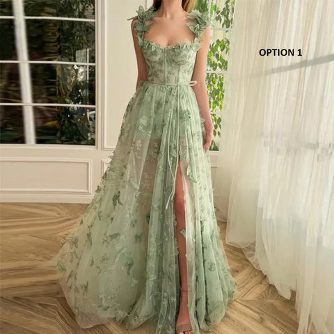 Butterfly Spaghetti Straps High Side Split Long Dress CODE: READY1438