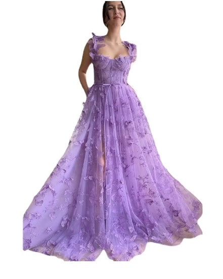 New Butterfly Prom Spaghetti Straps High Side Split Sweetheart Backless Long Dress CODE: KAR3329
