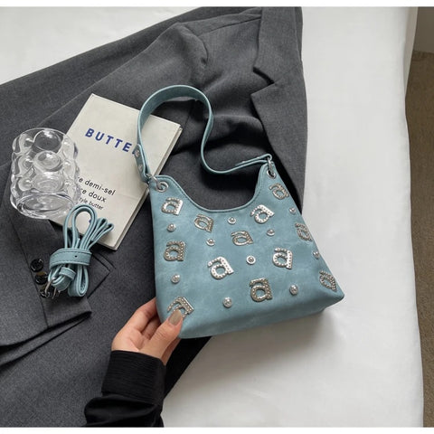 New Single Shoulder Shiny Diamond Popular Versatile Crossbody Bucket Bag CODE: KAR3331