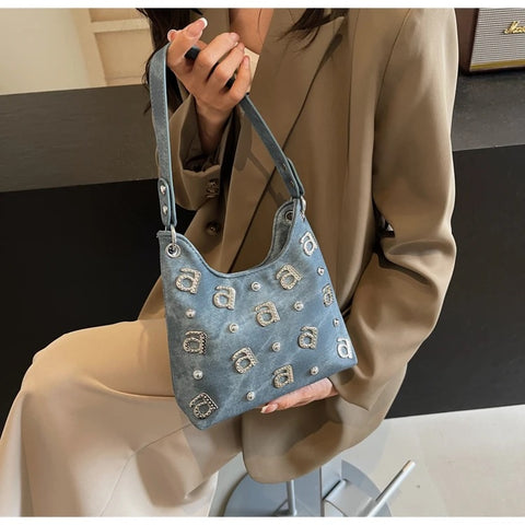 New Single Shoulder Shiny Diamond Popular Versatile Crossbody Bucket Bag CODE: KAR3331