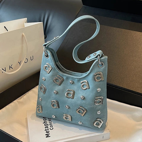 New Single Shoulder Shiny Diamond Popular Versatile Crossbody Bucket Bag CODE: KAR3331