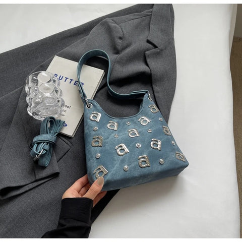 New Single Shoulder Shiny Diamond Popular Versatile Crossbody Bucket Bag CODE: KAR3331