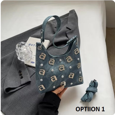New Single Shoulder Shiny Diamond Popular Versatile Crossbody Bucket Bag CODE: KAR3331