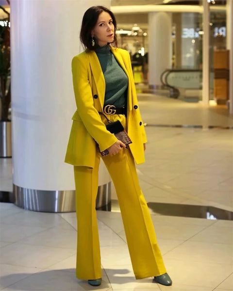 New Double Breasted Coat Solid Color + Slim Fit High Waist Straight Sleeve Suit Pants Two Piece Set CODE: KAR3335