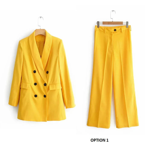 New Double Breasted Coat Solid Color + Slim Fit High Waist Straight Sleeve Suit Pants Two Piece Set CODE: KAR3335