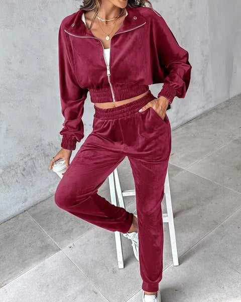 New Fashion Casual Style Zipper Top Sports Pant Two Piece Set CODE: KAR3337
