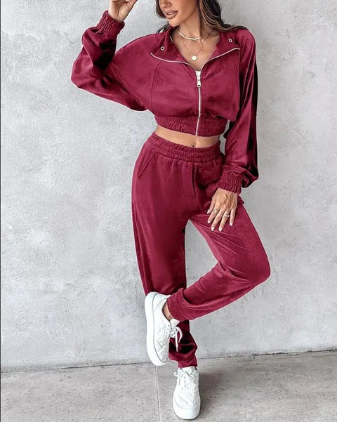 New Fashion Casual Style Zipper Top Sports Pant Two Piece Set CODE: KAR3337