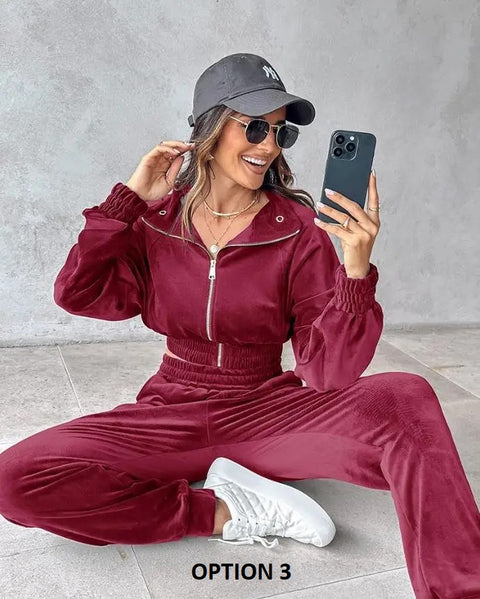 New Fashion Casual Style Zipper Top Sports Pant Two Piece Set CODE: KAR3337