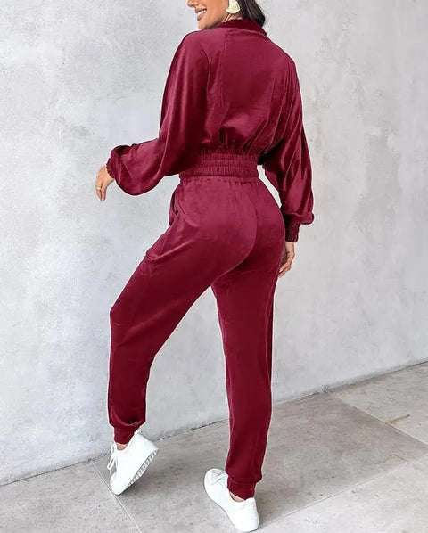 New Fashion Casual Style Zipper Top Sports Pant Two Piece Set CODE: KAR3337