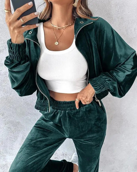 New Fashion Casual Style Zipper Top Sports Pant Two Piece Set CODE: KAR3337