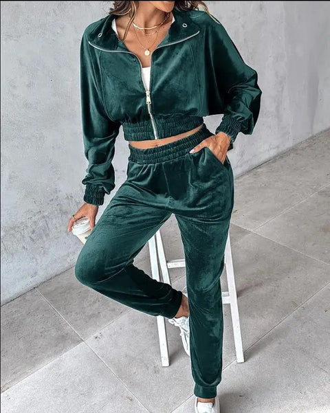 New Fashion Casual Style Zipper Top Sports Pant Two Piece Set CODE: KAR3337