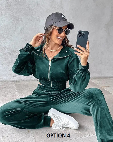 New Fashion Casual Style Zipper Top Sports Pant Two Piece Set CODE: KAR3337