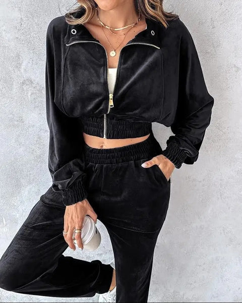 New Fashion Casual Style Zipper Top Sports Pant Two Piece Set CODE: KAR3337