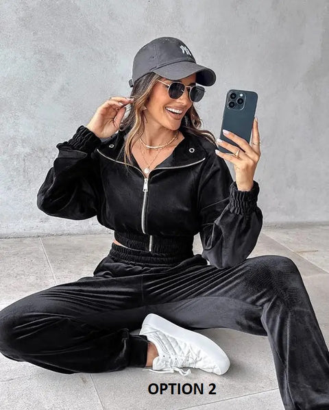 New Fashion Casual Style Zipper Top Sports Pant Two Piece Set CODE: KAR3337