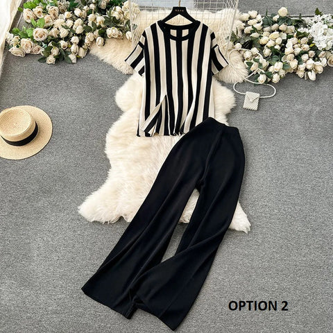 New Summer Loose Long Sleeve Elegance Plaid Top Wide Leg Two Piece Set CODE: KAR3340