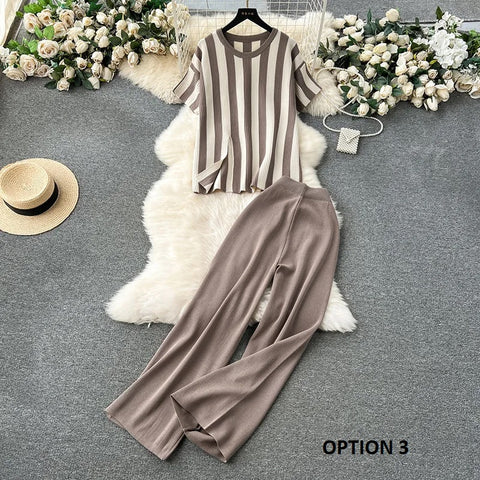 New Summer Loose Long Sleeve Elegance Plaid Top Wide Leg Two Piece Set CODE: KAR3340