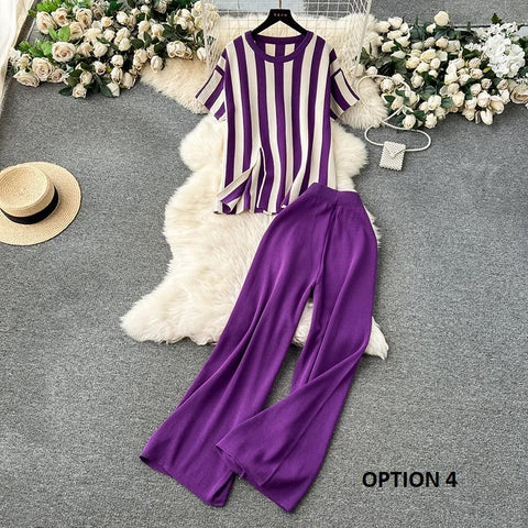 New Summer Loose Long Sleeve Elegance Plaid Top Wide Leg Two Piece Set CODE: KAR3340