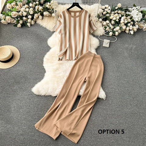 New Summer Loose Long Sleeve Elegance Plaid Top Wide Leg Two Piece Set CODE: KAR3340