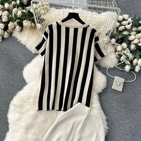 New Summer Loose Long Sleeve Elegance Plaid Top Wide Leg Two Piece Set CODE: KAR3340