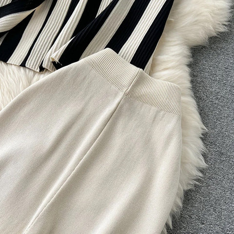 New Summer Loose Long Sleeve Elegance Plaid Top Wide Leg Two Piece Set CODE: KAR3340