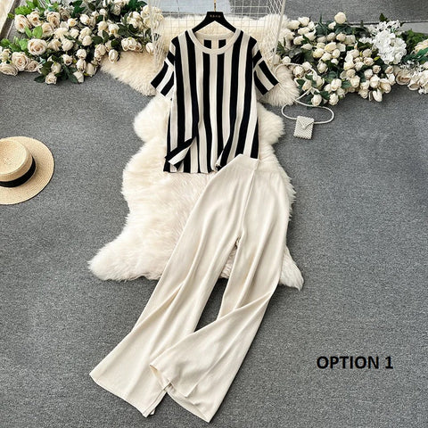 New Summer Loose Long Sleeve Elegance Plaid Top Wide Leg Two Piece Set CODE: KAR3340
