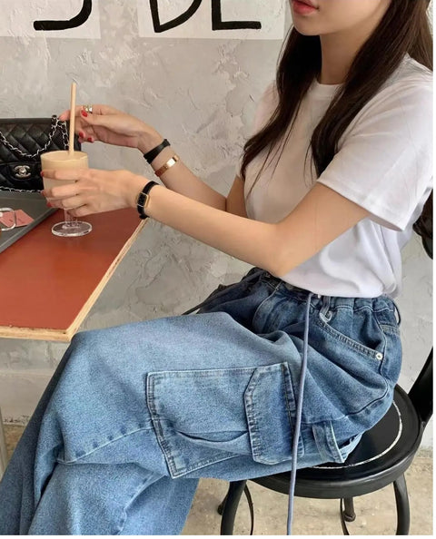 New High Waist Lace-up Casual Cargo Multi-pocket Loose Wide Leg Pant CODE: KAR3344