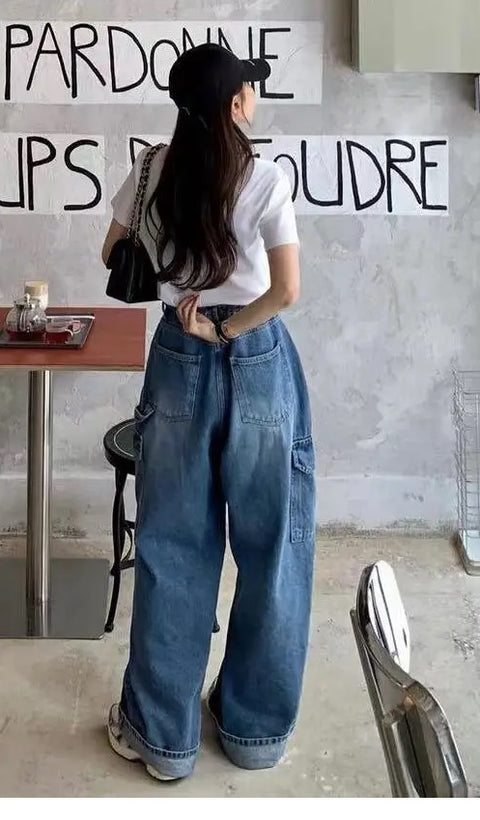 New High Waist Lace-up Casual Cargo Multi-pocket Loose Wide Leg Pant CODE: KAR3344